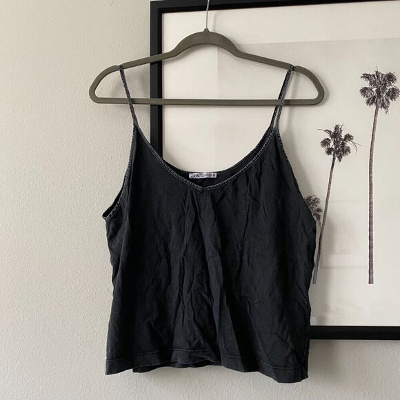 Zara | EUC Charcoal Gray Washed Effect Acid Wash V Neck Camisole Size Large - Picture 2 of 7